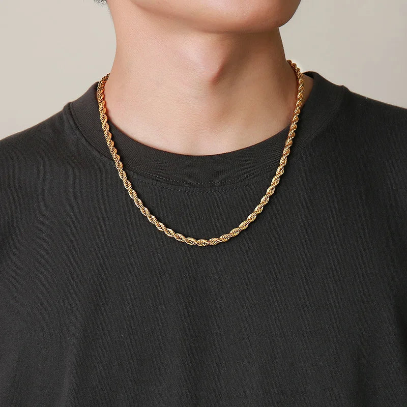 Colar Delicado de Corrente de Corda Dourada Vnox – Elegância para Mulheres e Homens