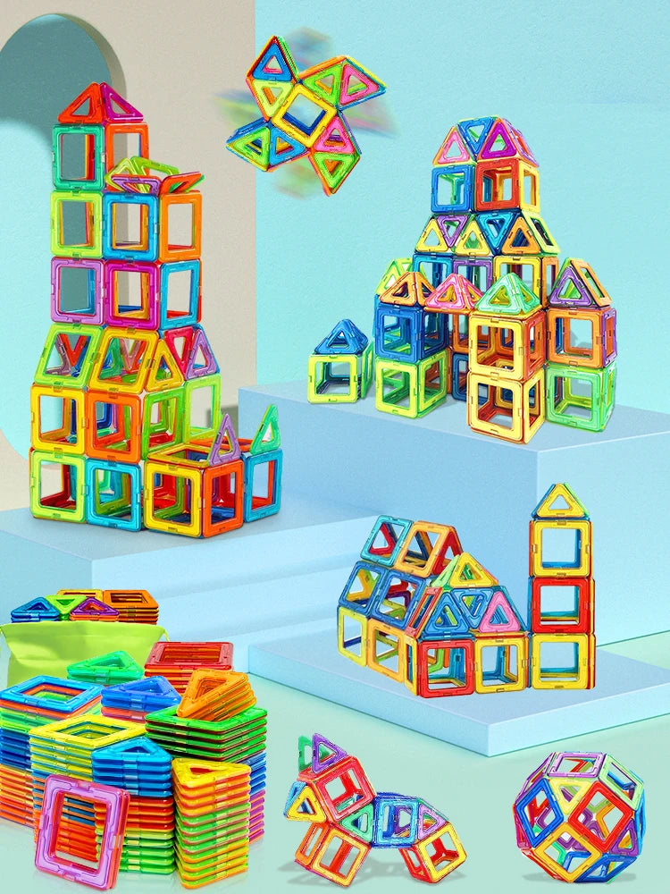 Blocos de Construção Magnéticos - Brinquedos Magnéticos de Tamanho Médio - Brinquedos de Construção - Brinquedos Educativos de Aprendizado com Imãs.