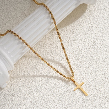 Colar Minimalista de Pingente de Cruz – Aço Inoxidável Banhado a Ouro para Homens e Mulheres – Joias Elegantes para 2025