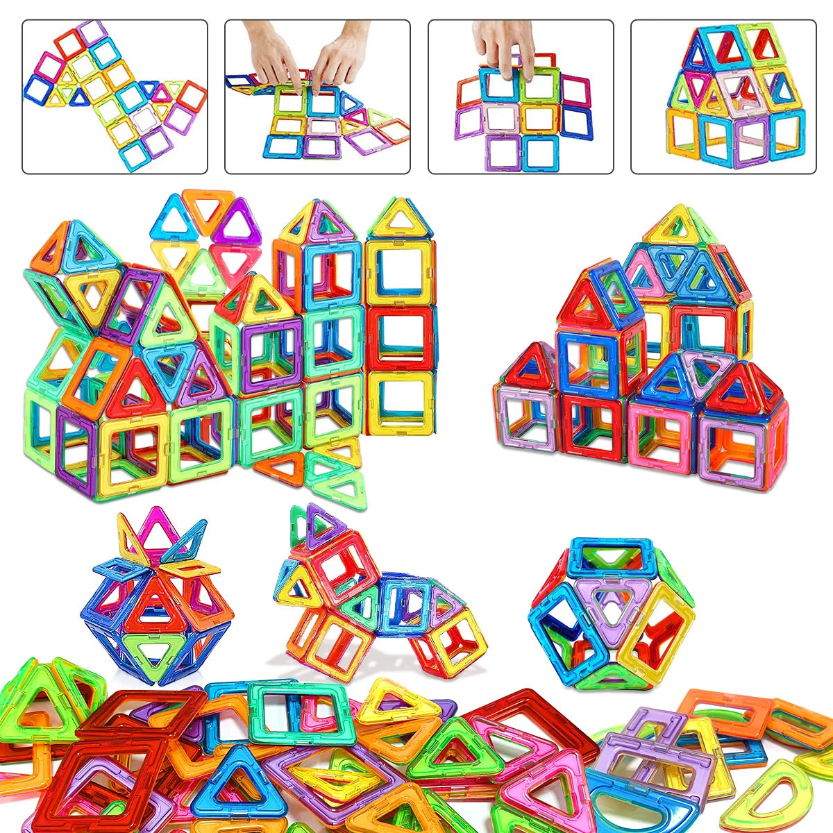Blocos de Construção Magnéticos - Brinquedos Magnéticos de Tamanho Médio - Brinquedos de Construção - Brinquedos Educativos de Aprendizado com Imãs.