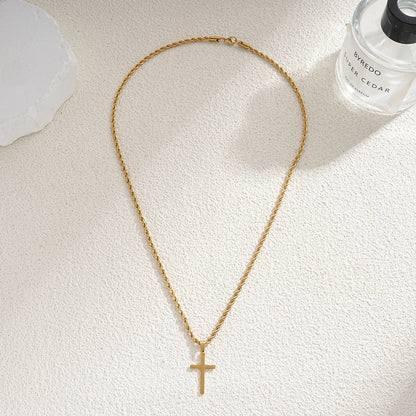 Colar Minimalista de Pingente de Cruz – Aço Inoxidável Banhado a Ouro para Homens e Mulheres – Joias Elegantes para 2025