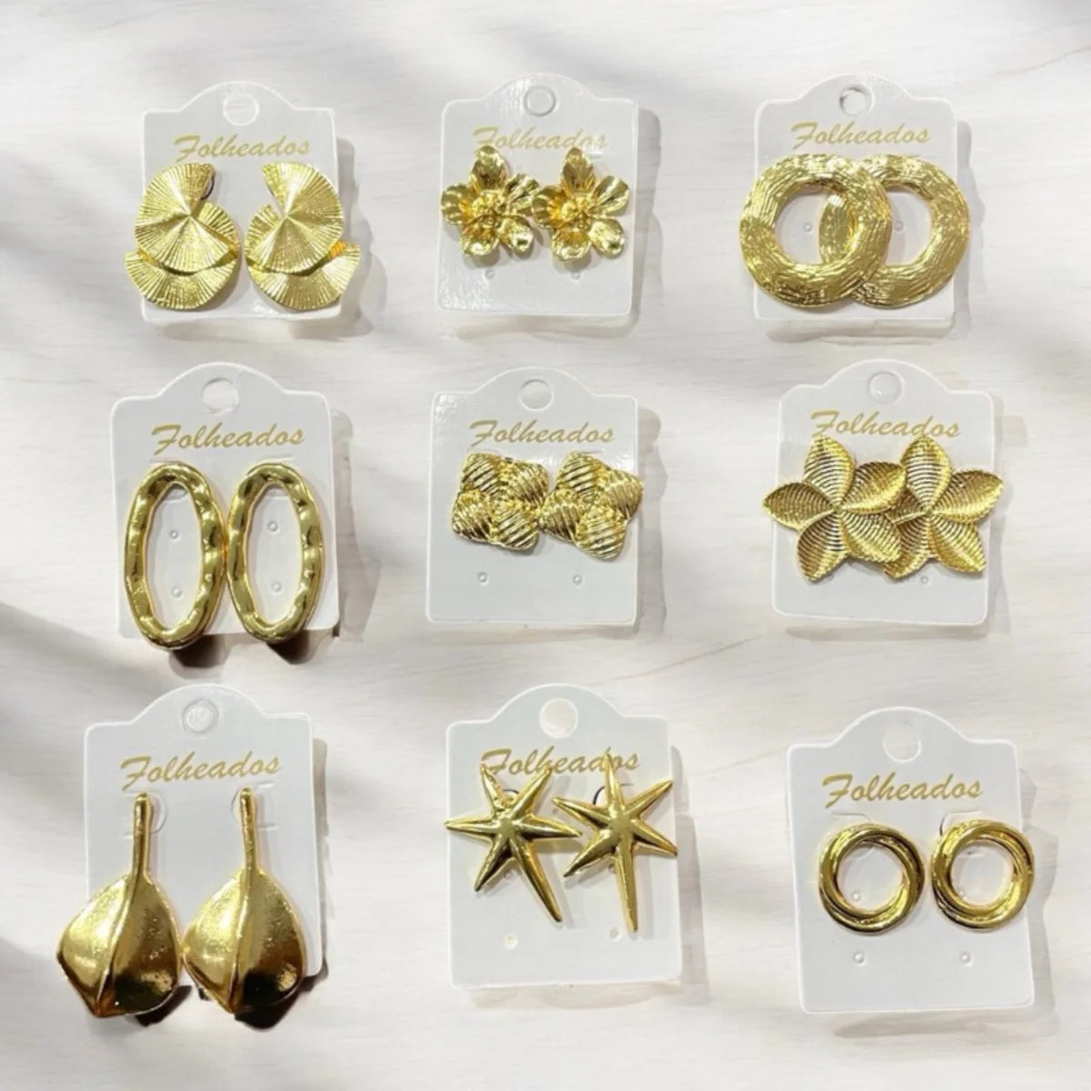 Kit 12 pares de brincos folheados a ouro bijuteria feminino tendência moda elegante modelos sortidos