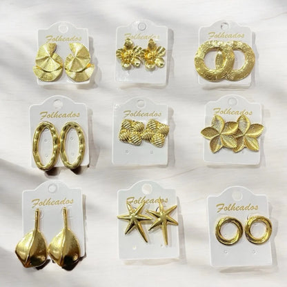 Kit 12 pares de brincos folheados a ouro bijuteria feminino tendência moda elegante modelos sortidos