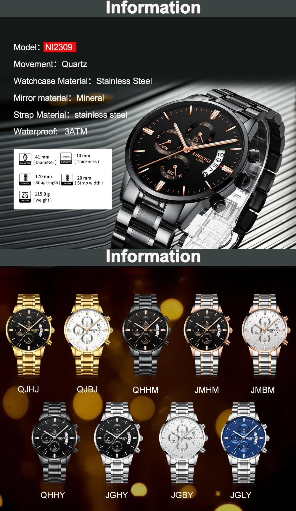 Nibosi relógios masculinos de luxo marca superior relogio masculino famoso moda casual vestido relógio militar quartzo relógios pulso saat