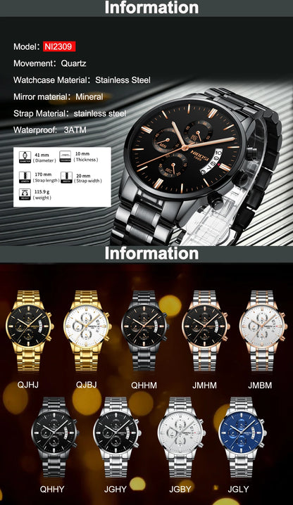 Nibosi relógios masculinos de luxo marca superior relogio masculino famoso moda casual vestido relógio militar quartzo relógios pulso saat