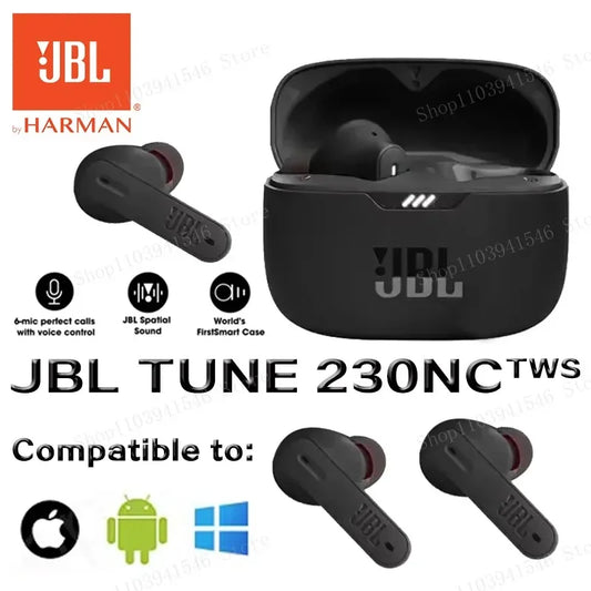 Original jbl tune 230nc tws sem fio bluetooth fone de ouvido estéreo baixo à prova dwaterproof água esportes fone com microfone t230nc