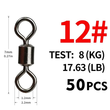 Girador para Pesca, aço inoxidável, conector sólido, 50Pcs.
