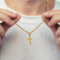 Colar Masculino de Pingente de Cruz – Corrente Cubana Banhada a Ouro em Aço Inoxidável – Design Exclusivo para Homens e Mulheres