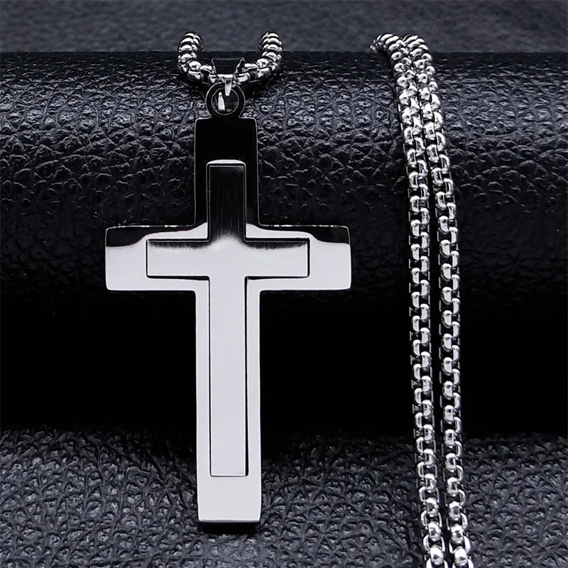 Cruz de Aço Inoxidável – Gargantilha Colar para Homem Banhada a Ouro – Joias Masculinas com Corrente Estilosa (Modelo N1173S02)