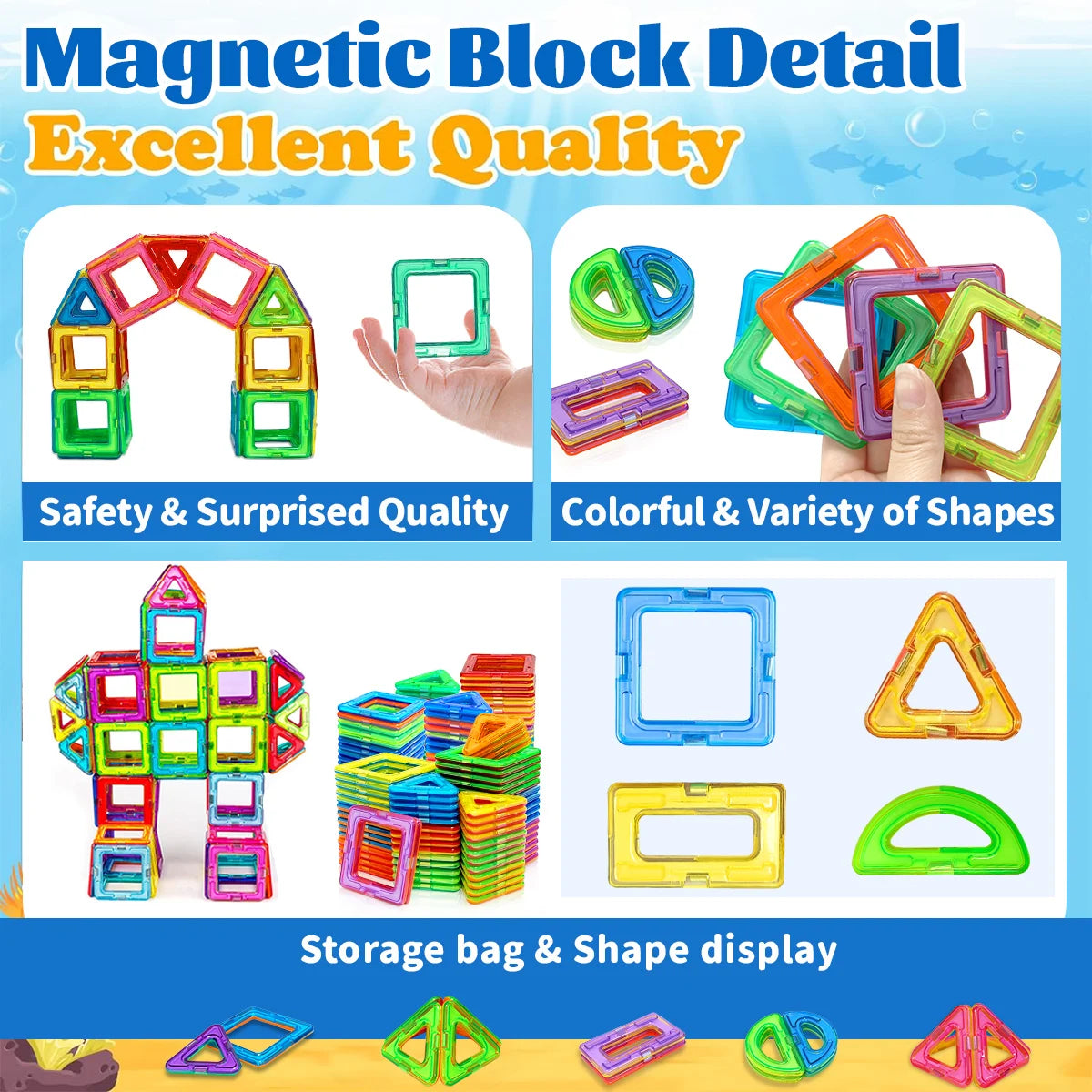 Blocos de Construção Magnéticos - Brinquedos Magnéticos de Tamanho Médio - Brinquedos de Construção - Brinquedos Educativos de Aprendizado com Imãs.