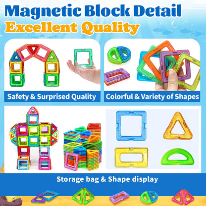 Blocos de Construção Magnéticos - Brinquedos Magnéticos de Tamanho Médio - Brinquedos de Construção - Brinquedos Educativos de Aprendizado com Imãs.