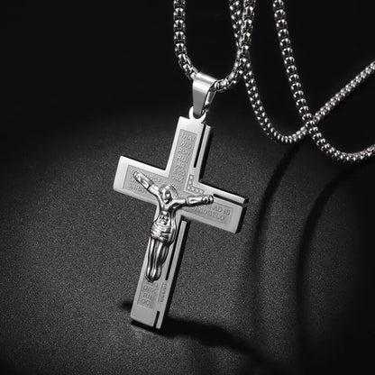 Colar Criativo com Pingente de Cruz de Jesus Cristo – Design Religioso Simples e Elegante para Homens e Mulheres