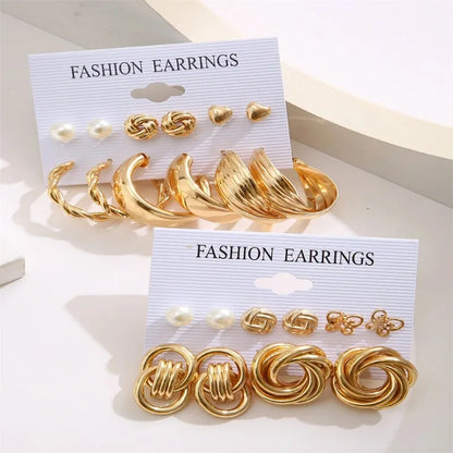 Conjunto de brincos femininos elegantes e elegantes de estilo geométrico com 11 pares de brincos luxuosos adequados para deslocamento diário