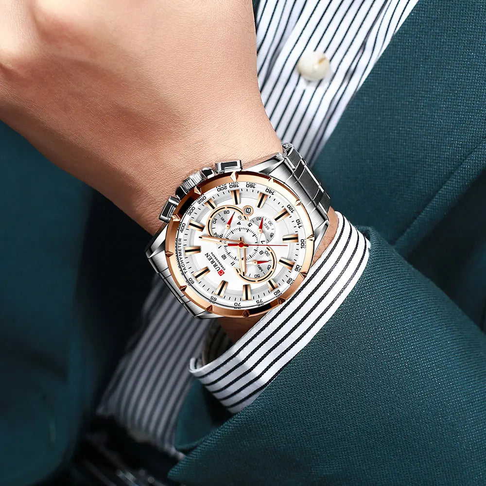 Relógio Masculino Curren 8363 - Aço Inoxidável, Luxuoso e Multifuncional com Movimento Quartzo
