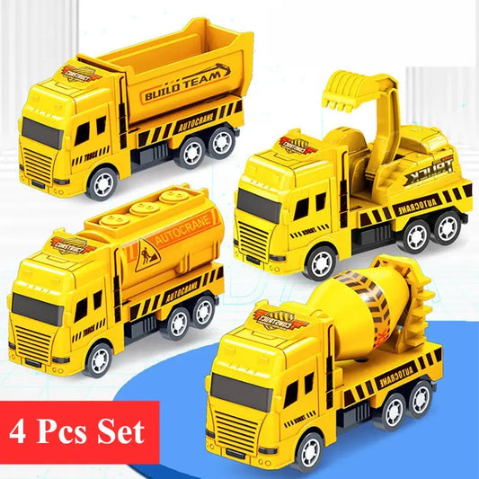 4 Carros Educativos - Brinquedo Infantil - Modelo de Veículo de Engenharia - Quatro Mini Carros.