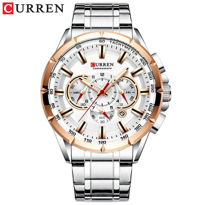 Relógio Masculino Curren 8363 - Aço Inoxidável, Luxuoso e Multifuncional com Movimento Quartzo