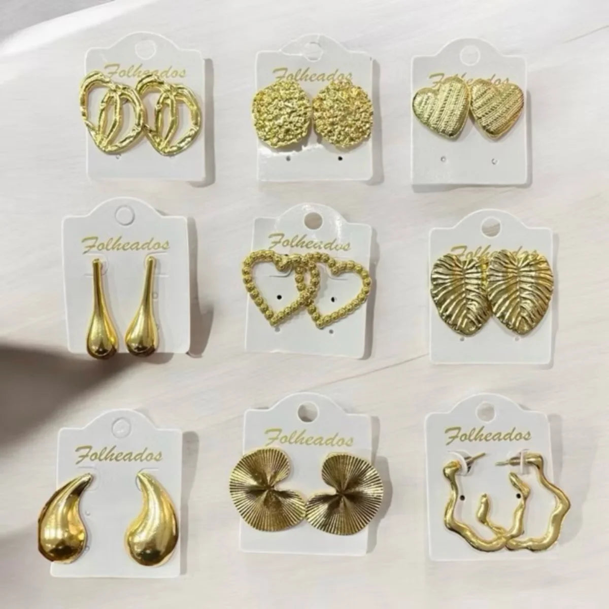 3 pares de brincos folheados a ouro bijuteria feminina estiloso elegante moda sofisticado sortidos