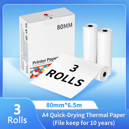 Phomemo M08F Impressora Térmica Portátil + Papel Térmico 50/80/110mm A4 Secagem Rápida - Compatível com M832/M834/M835 - Ideal para Estudo e Trabalho