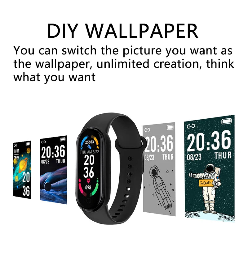 Pulseira Inteligente M6 Smomen para Fitness - Monitor de Frequência Cardíaca e Pressão Arterial - À Prova d'Água - Compatível com Mi Band 6 - Ideal para Homens e Mulheres