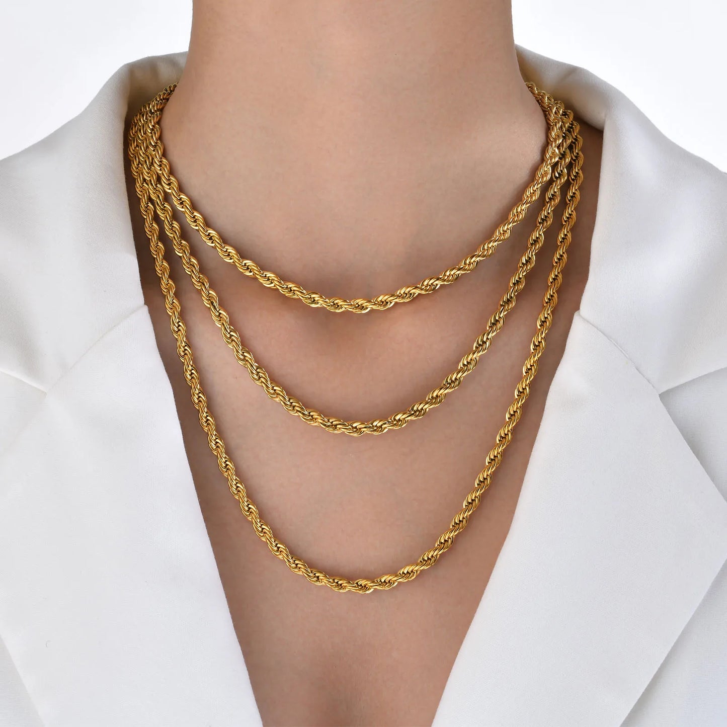 Colar Delicado de Corrente de Corda Dourada Vnox – Elegância para Mulheres e Homens