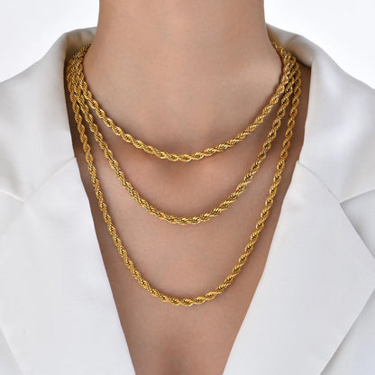 Colar Delicado de Corrente de Corda Dourada Vnox – Elegância para Mulheres e Homens