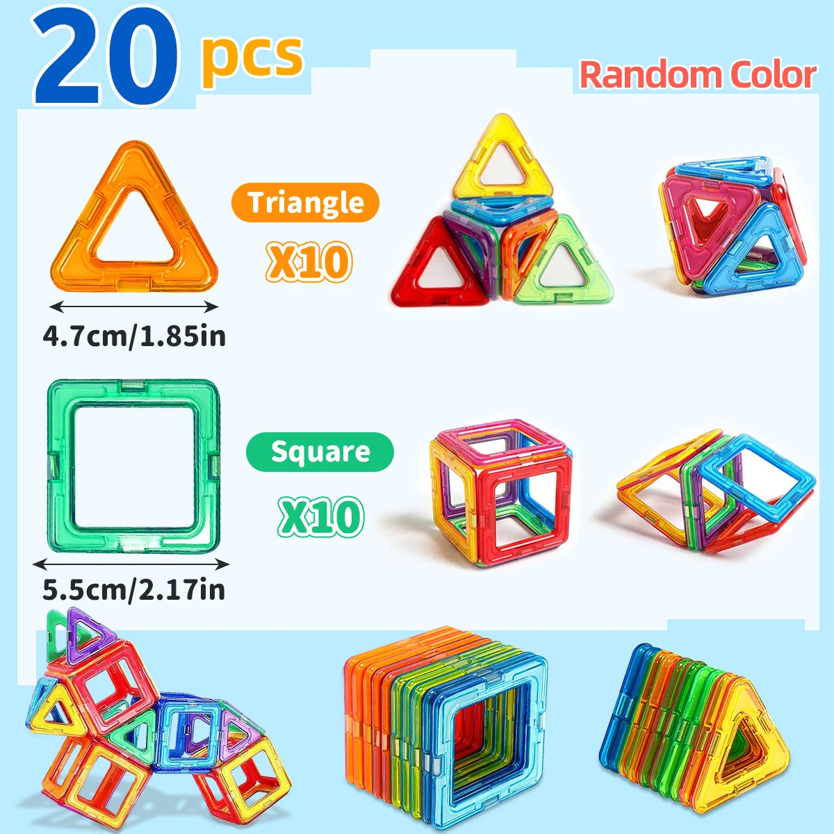 Blocos de Construção Magnéticos - Brinquedos Magnéticos de Tamanho Médio - Brinquedos de Construção - Brinquedos Educativos de Aprendizado com Imãs.