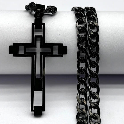 Colar Hip Hop de Cruz – Corrente Longa de Aço Inoxidável Banhada a Ouro – Joias Modernas para Homens e Mulheres 2025