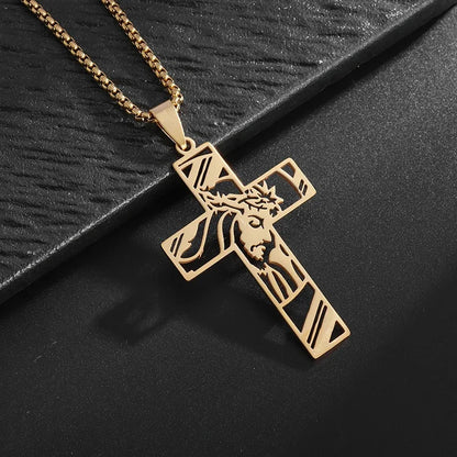 Colar Criativo com Pingente de Cruz de Jesus Cristo – Design Religioso Simples e Elegante para Homens e Mulheres