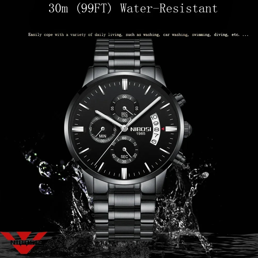 Relógio Masculino NIBOSI de Luxo - Marca Superior, Estilo Militar e Movimento Quartzo