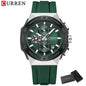 Relógio Masculino CURREN - Moda Esportes, Multifuncional, Cronógrafo com Pulseira de Silicone e Mostrador Luminoso
