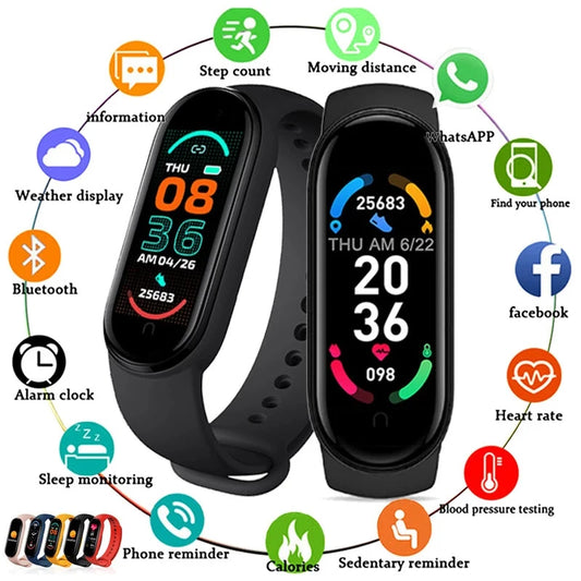 Pulseira Inteligente M6 Smomen para Fitness - Monitor de Frequência Cardíaca e Pressão Arterial - À Prova d'Água - Compatível com Mi Band 6 - Ideal para Homens e Mulheres