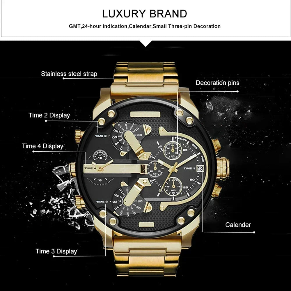 Relógio Esportivo Masculino com Mostrador Grande - Luxuoso e Funcional em Aço Inoxidável