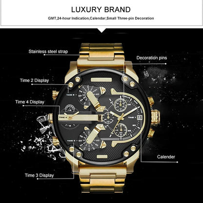 Relógio Esportivo Masculino com Mostrador Grande - Luxuoso e Funcional em Aço Inoxidável