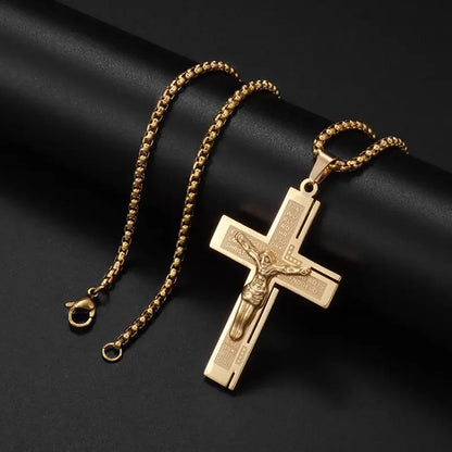 Colar Criativo com Pingente de Cruz de Jesus Cristo – Design Religioso Simples e Elegante para Homens e Mulheres