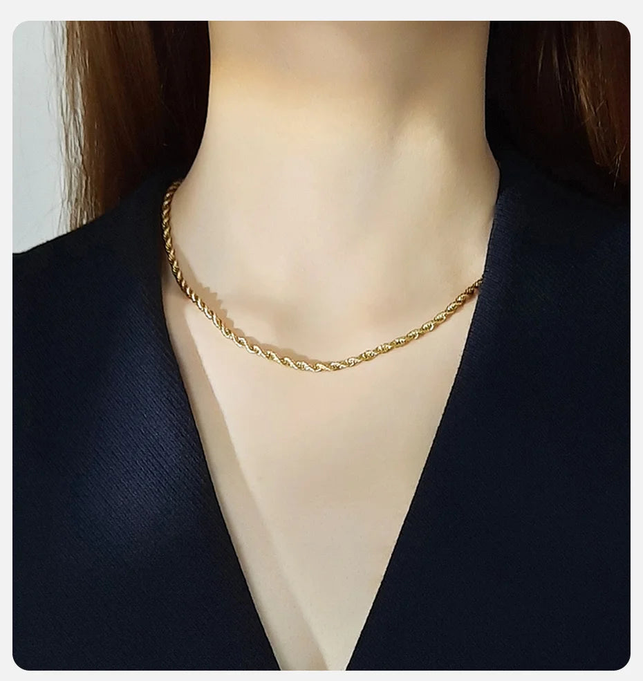 Colar Delicado de Corrente de Corda Dourada Vnox – Elegância para Mulheres e Homens