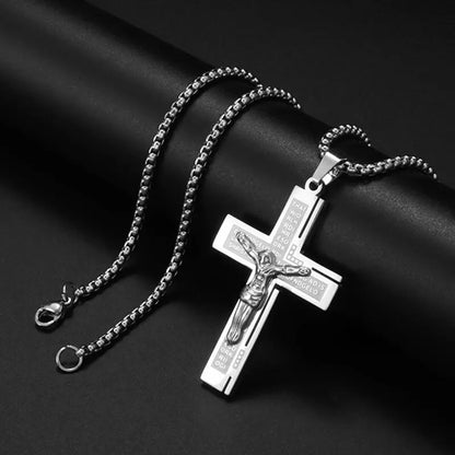 Colar Criativo com Pingente de Cruz de Jesus Cristo – Design Religioso Simples e Elegante para Homens e Mulheres