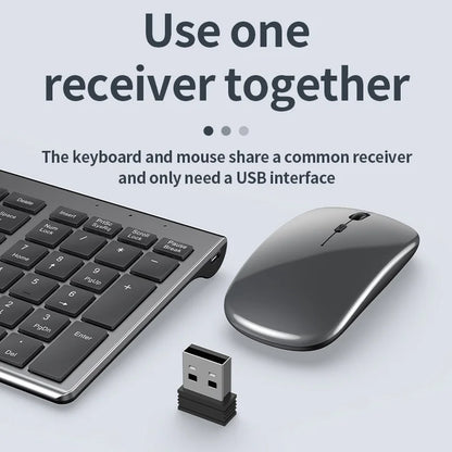 Conjunto de Teclado e Mouse Slim, Bluetooth Recarregáveis para notebook e Computador, Teclado e Mouse Sem Fio USB 2.4G.