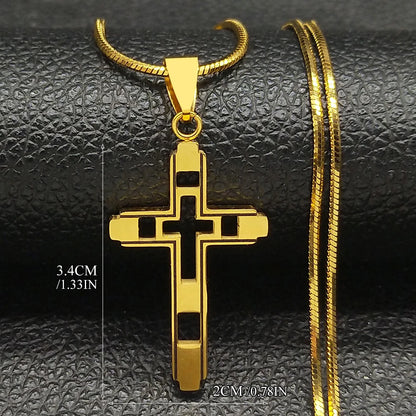 Cruz de Aço Inoxidável – Gargantilha Colar para Homem Banhada a Ouro – Joias Masculinas com Corrente Estilosa (Modelo N1173S02)