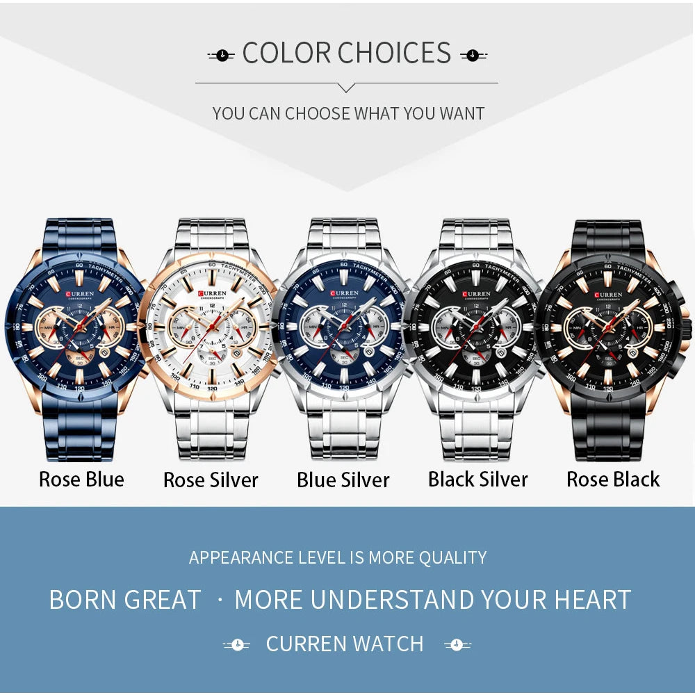 Relógio Masculino Curren 8363 - Aço Inoxidável, Luxuoso e Multifuncional com Movimento Quartzo