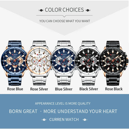 Relógio Masculino Curren 8363 - Aço Inoxidável, Luxuoso e Multifuncional com Movimento Quartzo