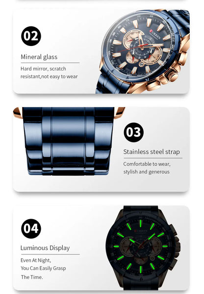 Relógio Masculino Curren 8363 - Aço Inoxidável, Luxuoso e Multifuncional com Movimento Quartzo