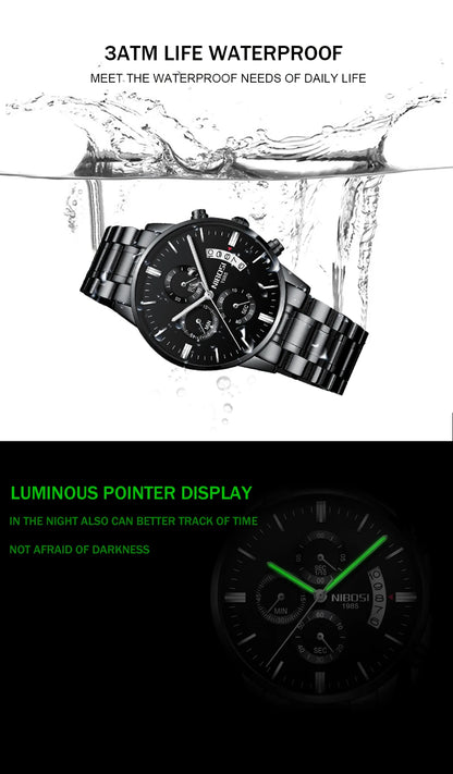 Nibosi relógios masculinos de luxo marca superior relogio masculino famoso moda casual vestido relógio militar quartzo relógios pulso saat