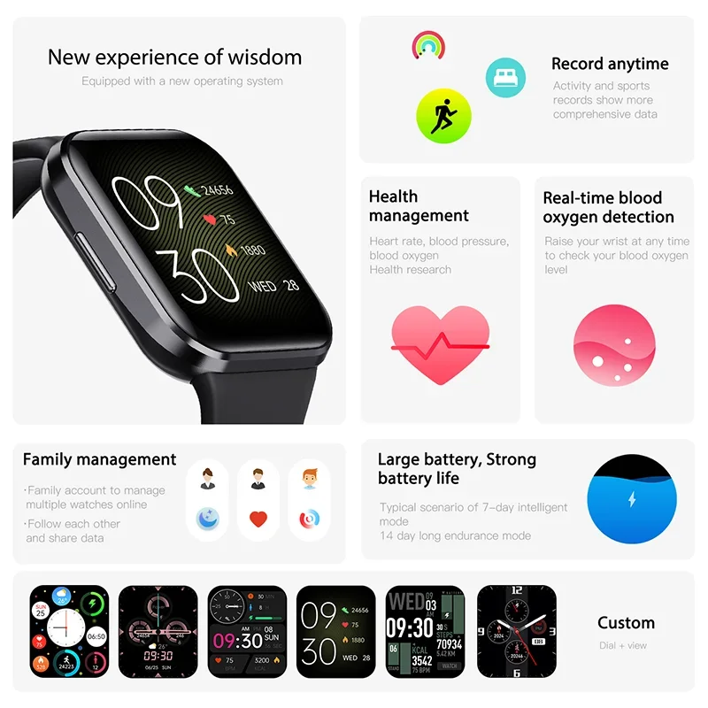 Relógio Inteligente de Luxo 2024 para Homens e Mulheres - Monitor de Fitness - À Prova d'Água - Pulseira Esportiva Estilosa - Compatível com IOS e Android