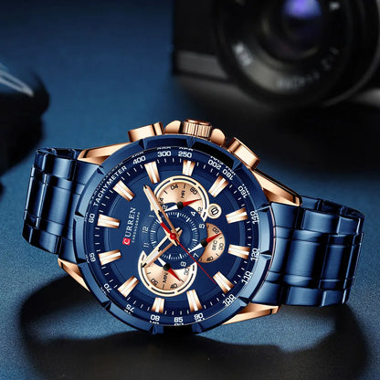 Relógio Masculino Curren 8363 - Aço Inoxidável, Luxuoso e Multifuncional com Movimento Quartzo