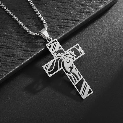 Colar Criativo com Pingente de Cruz de Jesus Cristo – Design Religioso Simples e Elegante para Homens e Mulheres