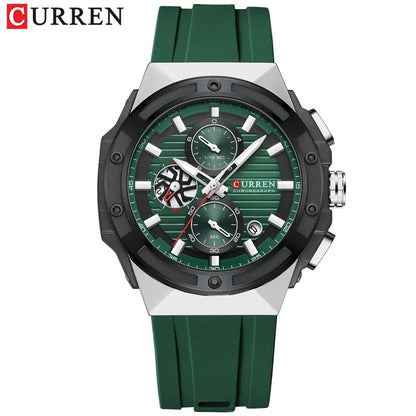 Relógio Masculino CURREN - Moda Esportes, Multifuncional, Cronógrafo com Pulseira de Silicone e Mostrador Luminoso