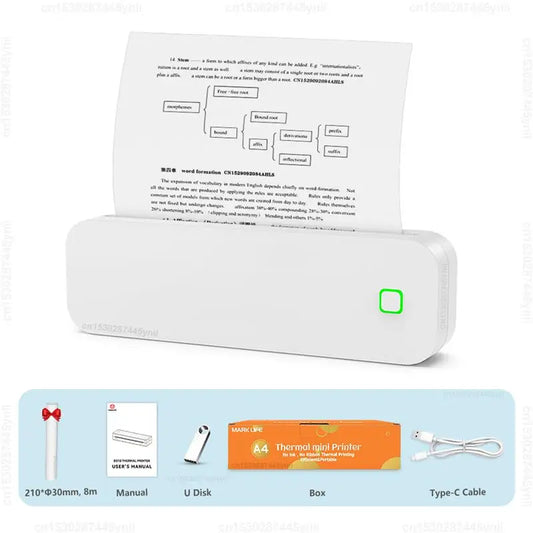 Impressora Térmica A4 Labelwell Portátil sem Tinta USB Bluetooth Wireless para Impressão de Documentos PDF, Fotos e Estêncil de Tatuagem (A4)