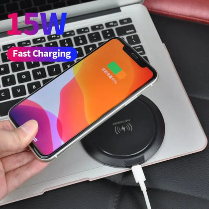 Carregador Wireless 15W Qi Indução Rápida para iPhone 12/11 Pro, Xs Max, Samsung e Xiaomi