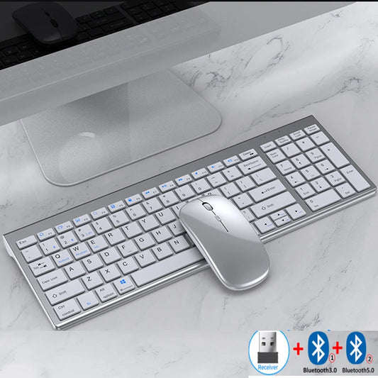 O Conjunto de Teclado e Mouse Slim Bluetooth oferece praticidade e elegância para o seu dia a dia, sendo compatível com notebooks e computadores. Com conexão sem fio dupla via Bluetooth e USB 2.4G, garante uma experiência estável e sem atrasos. Ambos os dispositivos são recarregáveis, eliminando a necessidade de pilhas, e possuem um design slim e silencioso, ideal para uso em escritórios ou home office. Leve, compacto e eficiente, esse conjunto é perfeito para quem busca conforto e produtividade em qualquer