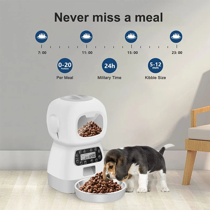Alimentador automático de 3,5L para cães e gatos pequenos.

Alimentador programável para cães e gatos pequenos.

Dispensador automático de ração para animais de estimação.

Tigela programável para alimentação de pets.

Alimentador automático de 3,5L para pets.